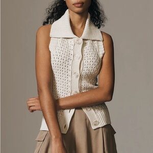 ANTHROPOLOGIE X MAEVE Open-Knit Collared Halter Sweater Tank Top, Size M